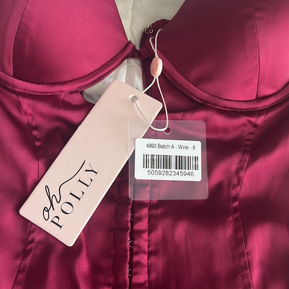 NWT Oh Polly Infatuation Cut Out Satin Mini Dress Wine - Picture 6 of 9